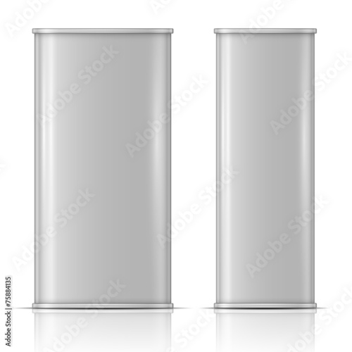 Tin oil can, front and side view