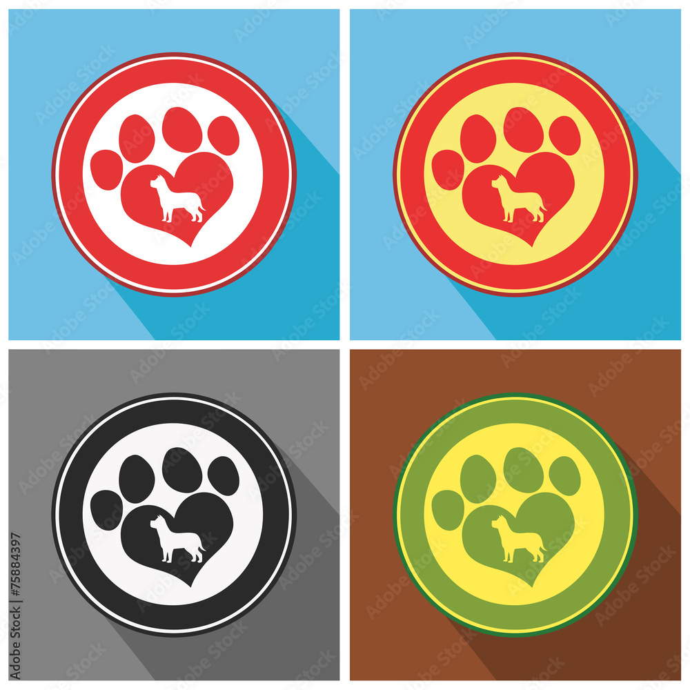 Love Paw Print Modern Flat Design Icon. Collection Set Love Paw Print Modern Flat Design Icon. Collection Set