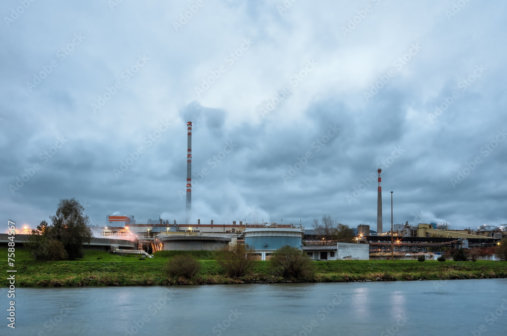Pulp mill on the banks of the river