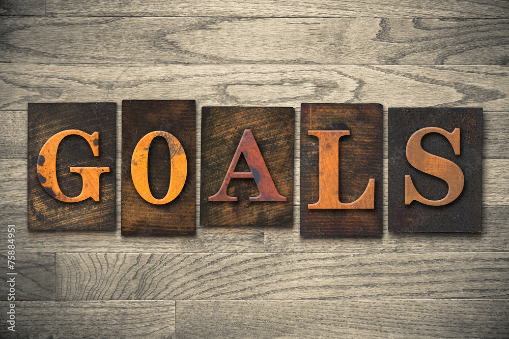 Naklejka premium GOALS Concept Wooden Letterpress Type