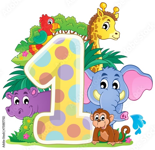 Happy animals around number one