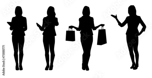 Set of business women. Vector silhouettes
