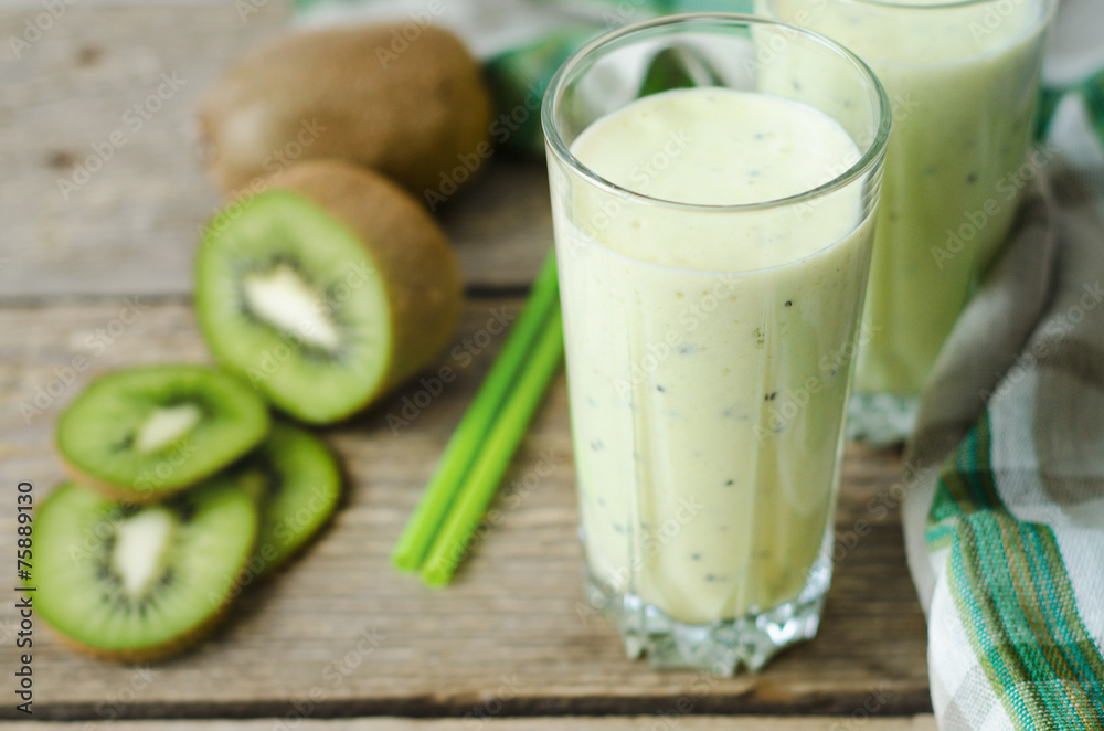 milkshake kiwi in a glass with straws milkshake kiwi in a glass with straws
