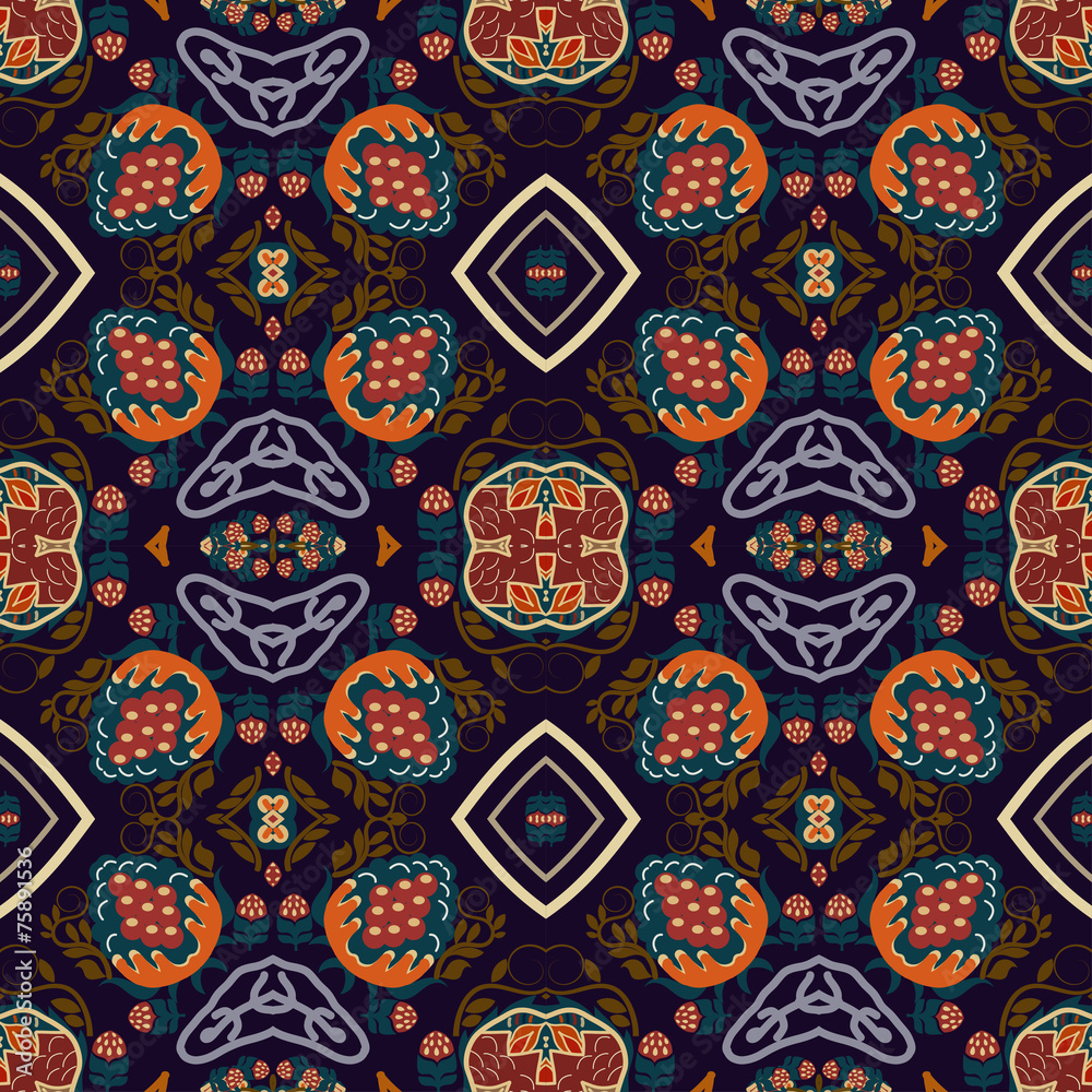 Seamless background from a floral ornament orange tribal style o