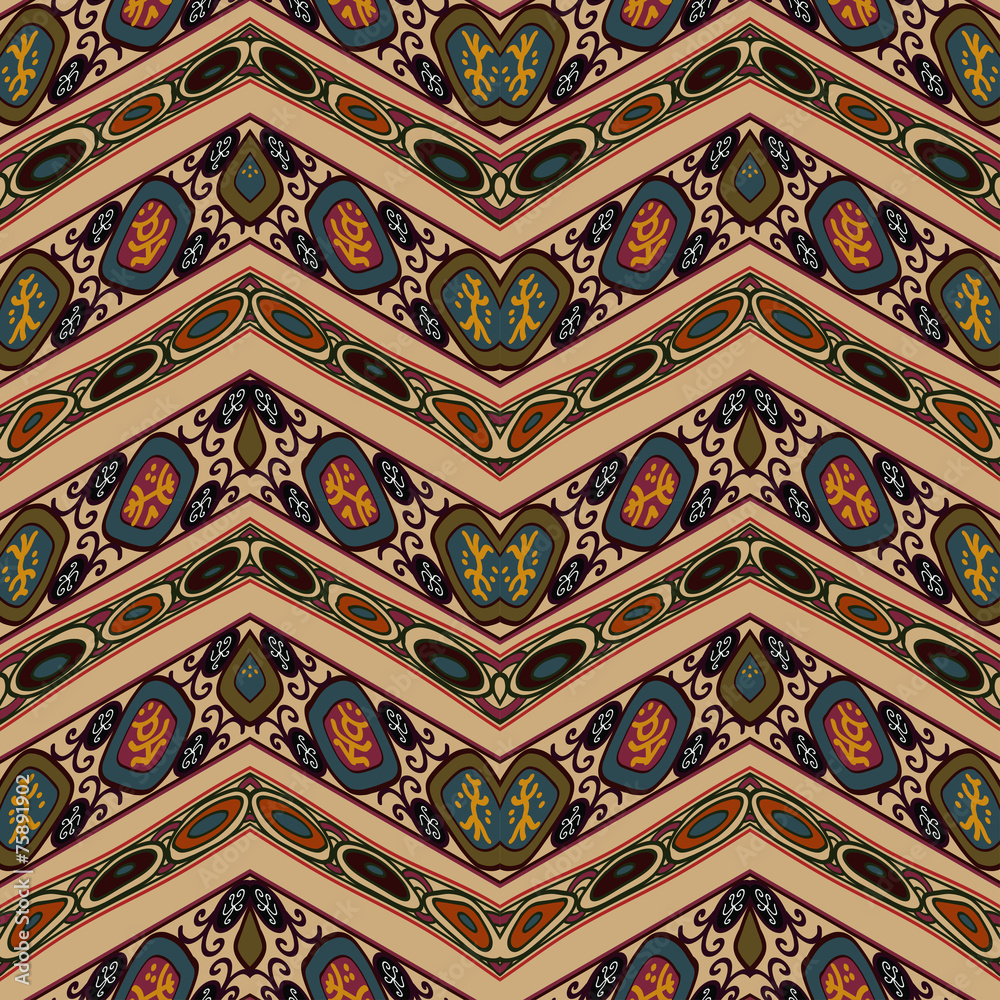 Seamless texture with floral ornament. Tribal style. Vector illu Seamless texture with floral ornament. Tribal style. Vector illu