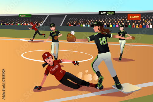 Women playing softball