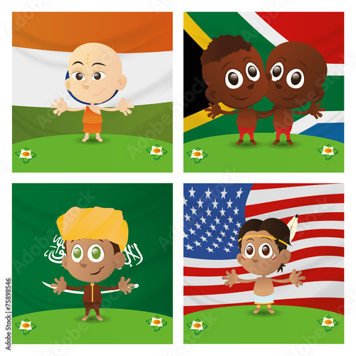 kids and flags