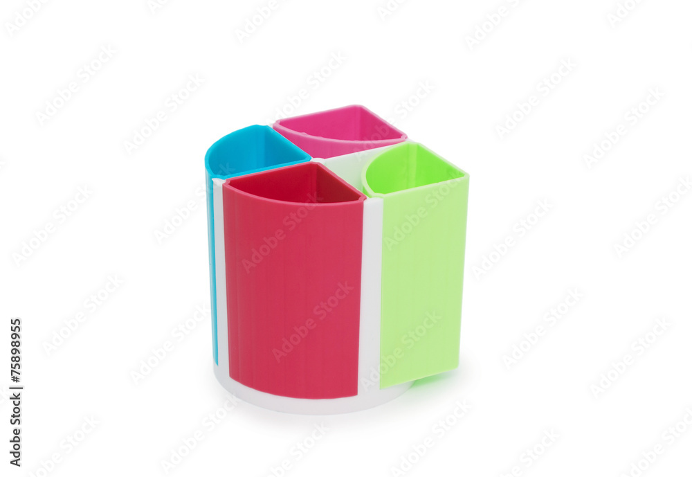 Fototapeta premium Colorful pencil holder isolated on white background