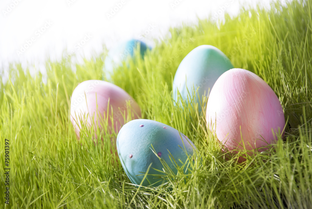 Many Decorative Easter Eggs On Sunny Green Grass Many Decorative Easter Eggs On Sunny Green Grass