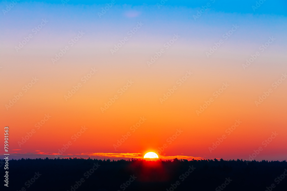 Naklejka premium Sun Over Horizon, Sunset, Sunrise