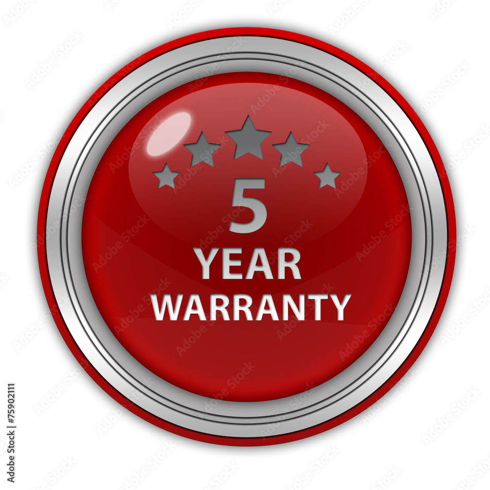 Five year warranty circular icon on white background Five year warranty circular icon on white background