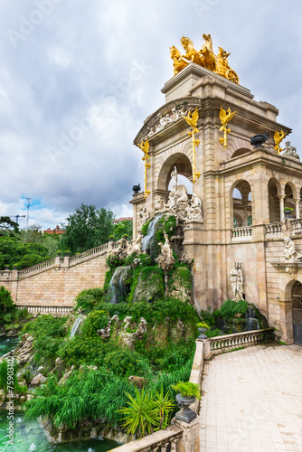 Fountain, cascade in park De la Ciutadella in Barcelona, Spain