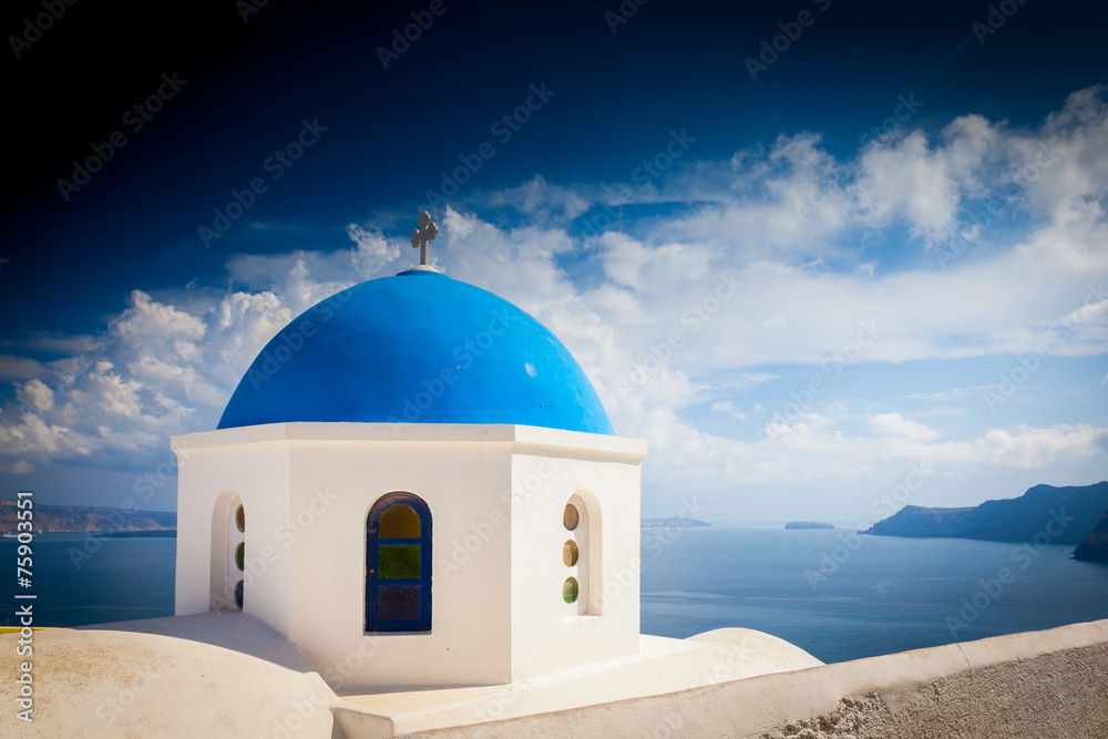 Blue domed church Oia Santorini Greece