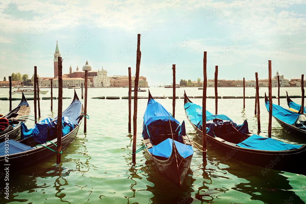 Gondolas docked on Piazza San Marco Venice