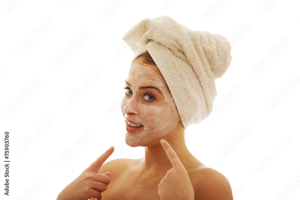 Portrait of a woman with cream lotion Portrait of a woman with cream lotion