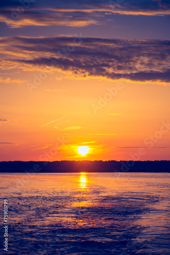 Amazing sunset over lake