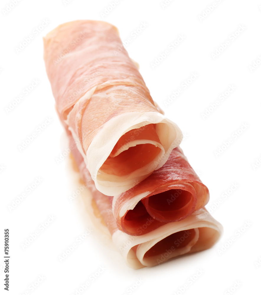 Sliced of jamon isolated on white background Sliced of jamon isolated on white background