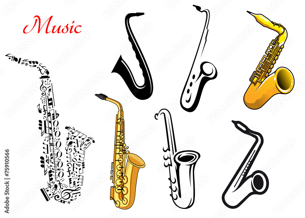 Fototapeta premium Cartoon saxophone music instruments