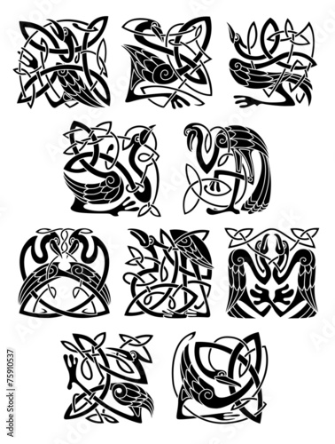 Celtic heron, stork and crane birds