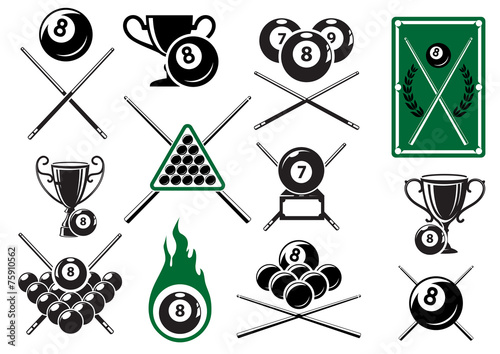 Billiard, pool and snooker sports emblems