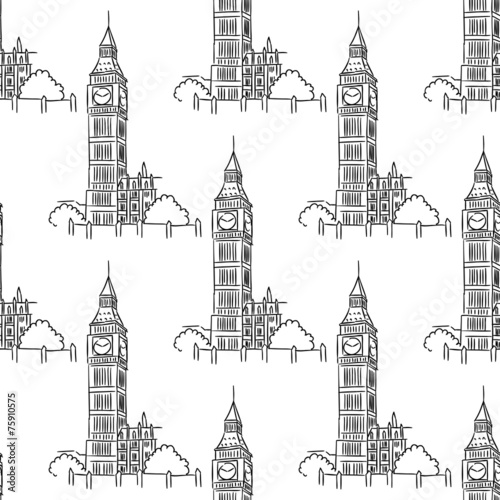 English Big Ben seamless pattern