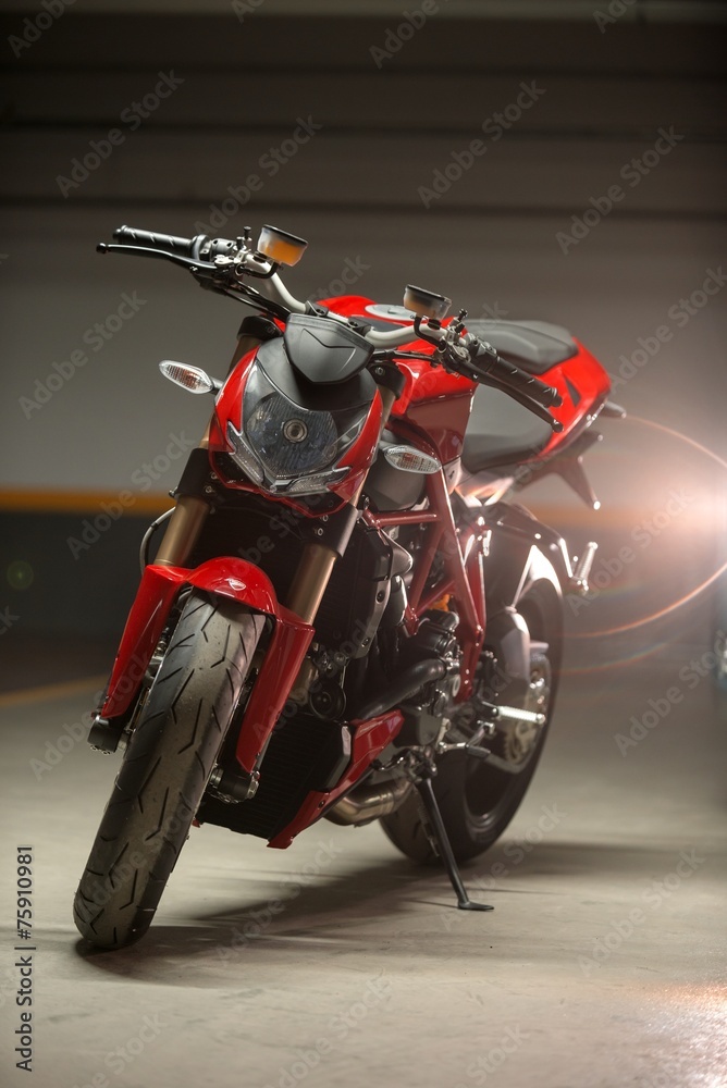 Naklejka premium Motorcycle parking in garage