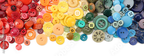 Fényképezés Frame of colorful sewing buttons isolated on white