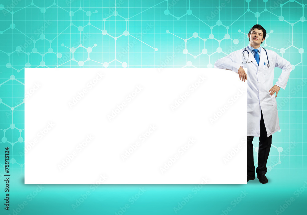 Doctor with banner Doctor with banner