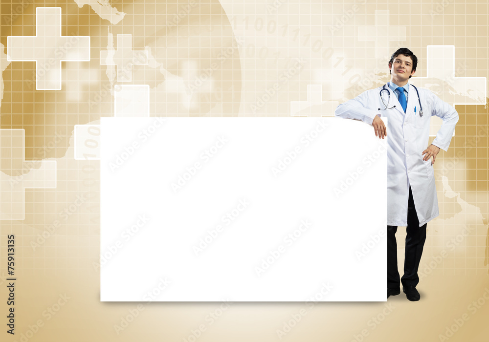 Doctor with banner Doctor with banner
