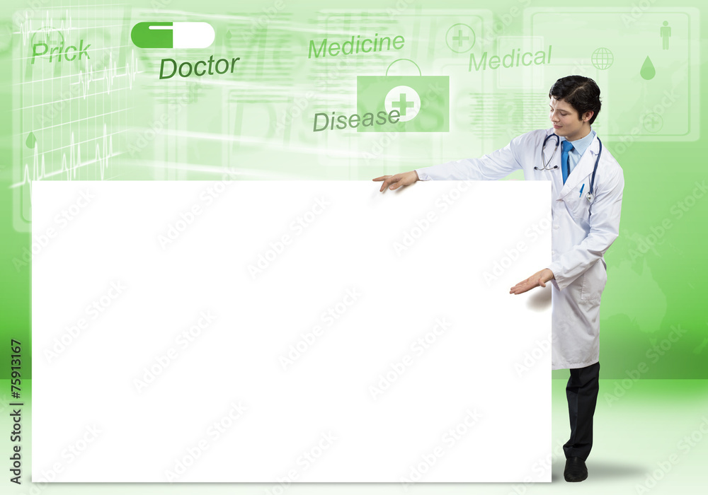 Doctor with banner Doctor with banner
