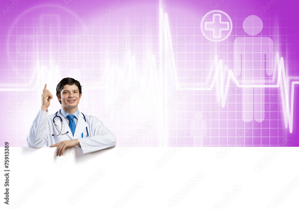 Doctor with banner Doctor with banner