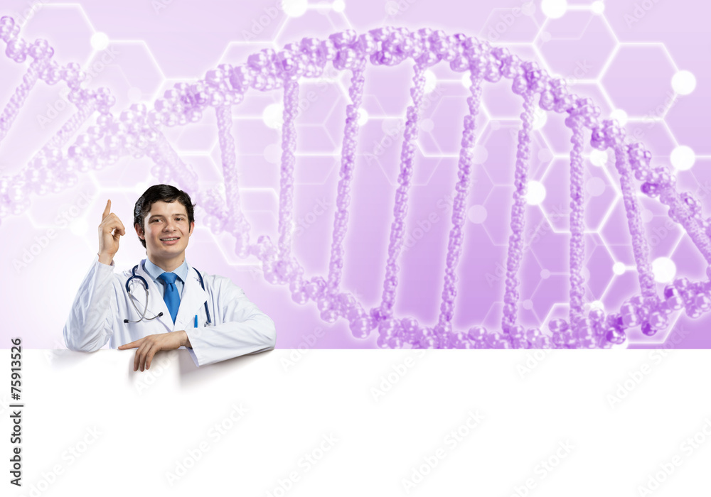 Doctor with banner Doctor with banner