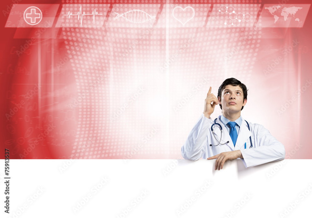 Doctor with banner