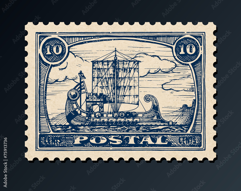 Obraz premium postage stamp with ship.