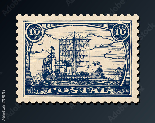 postage stamp with ship.