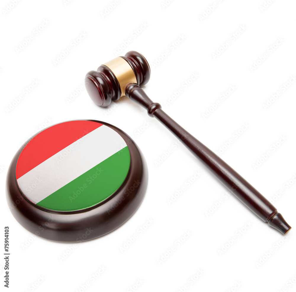 Judge gavel and soundboard with national flag on it - Hungary