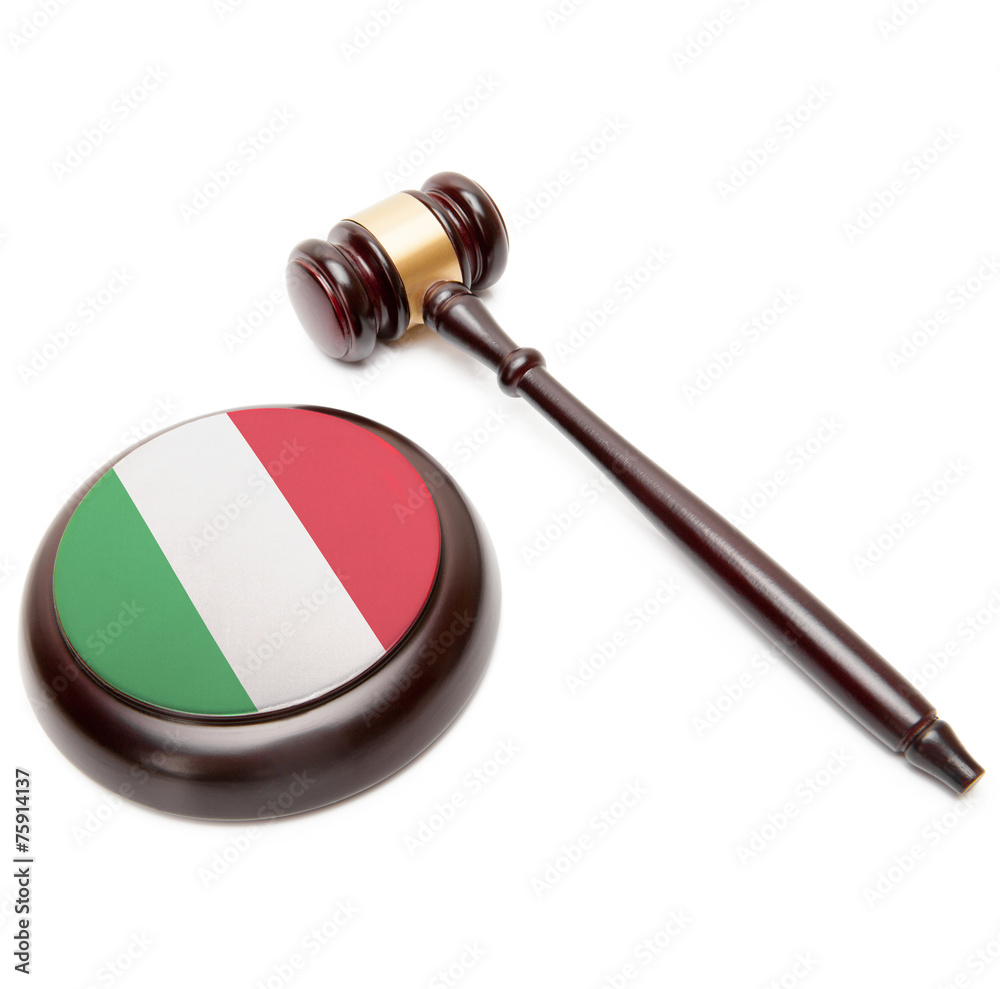 Judge gavel and soundboard with national flag on it - Italy