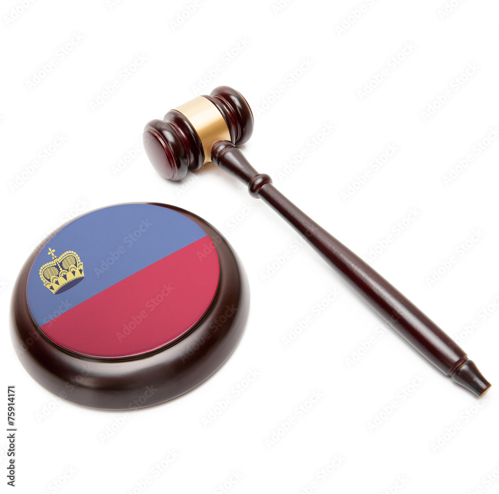 Judge gavel and soundboard with flag on it - Liechtenstein