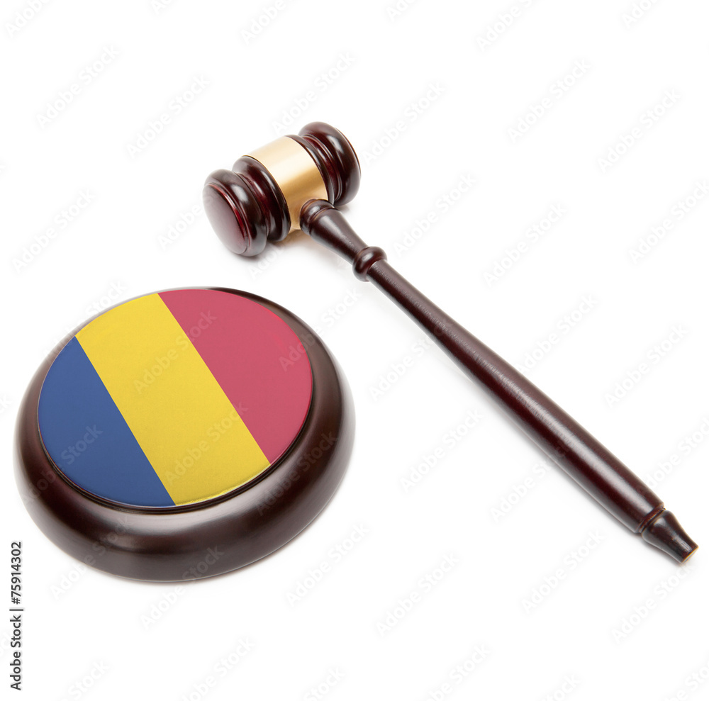Judge gavel and soundboard with national flag on it - Romania