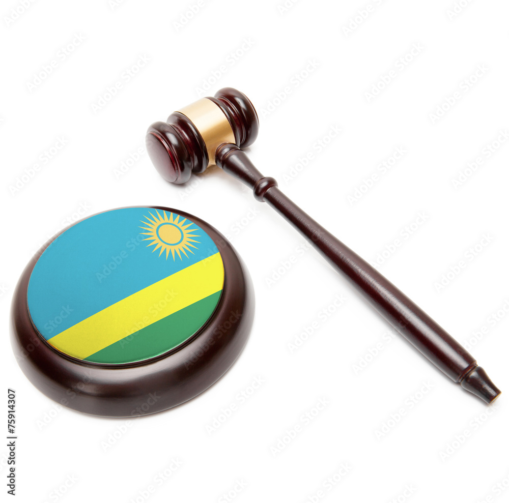 Judge gavel and soundboard with national flag on it - Rwanda