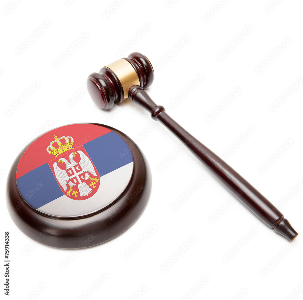 Judge gavel and soundboard with national flag on it - Serbia