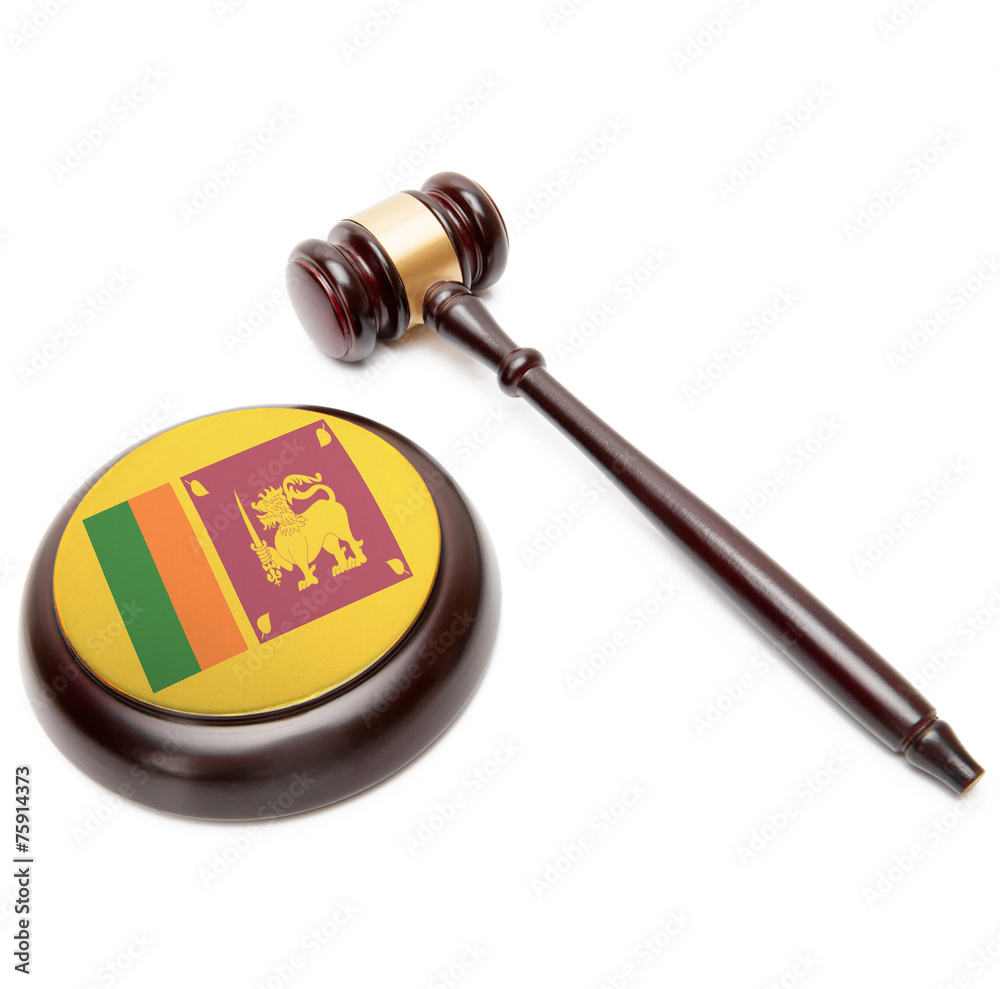 Judge gavel and soundboard with national flag on it - Sri Lanka