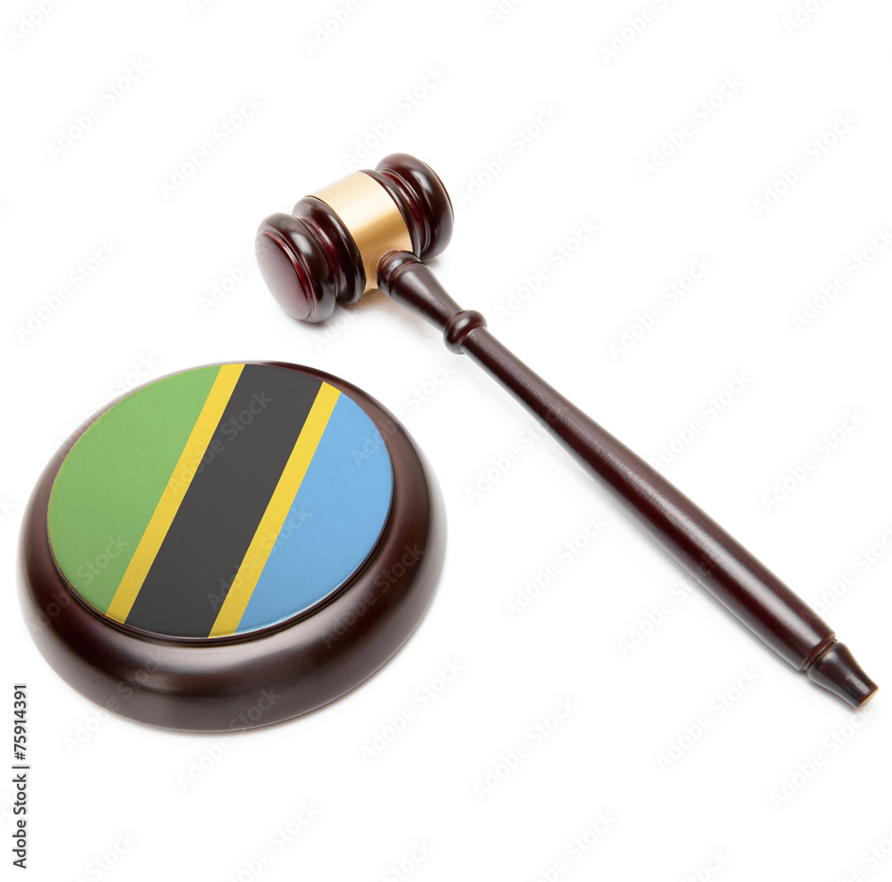 Judge gavel and soundboard with national flag on it - Tanzania