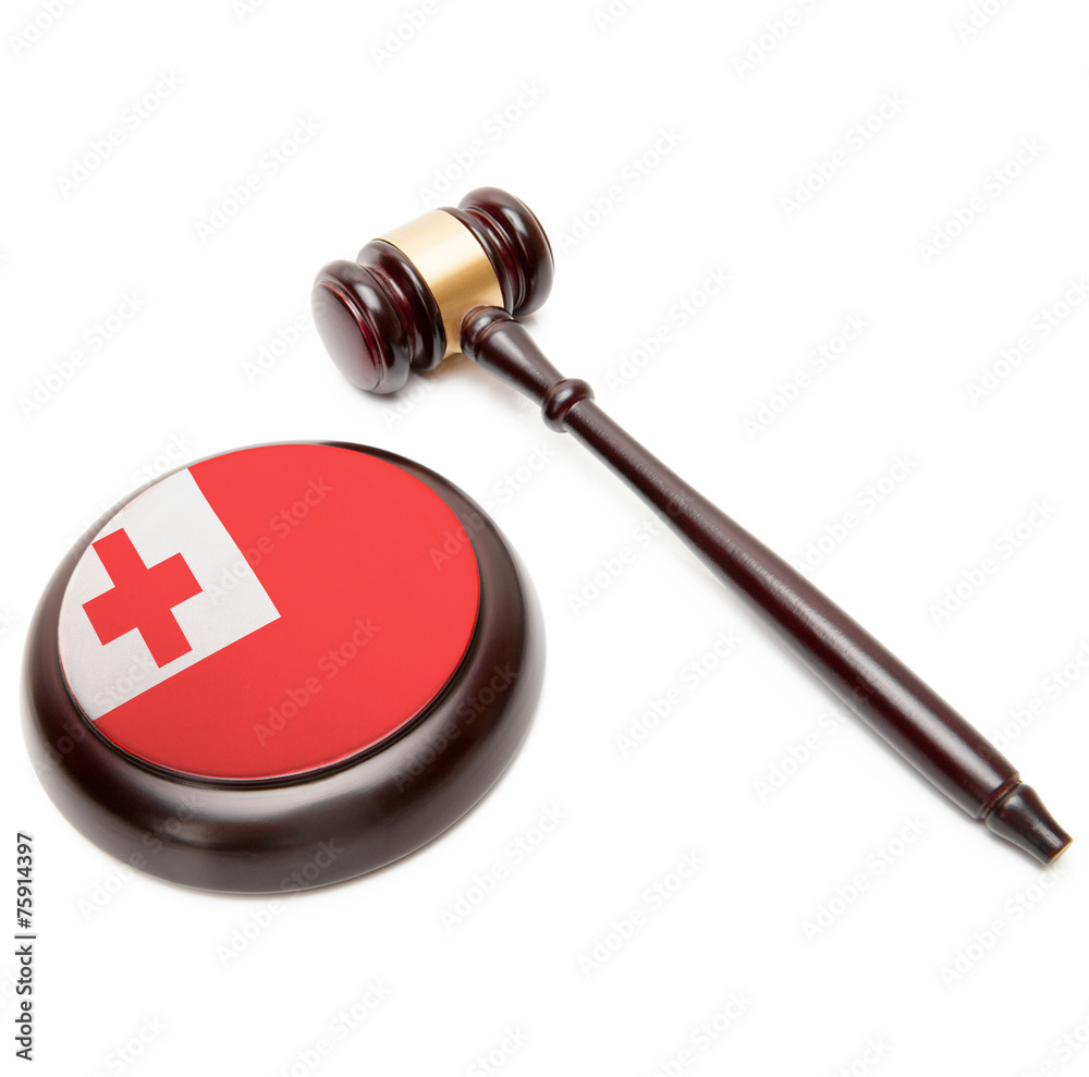 Judge gavel and soundboard with national flag on it - Tonga