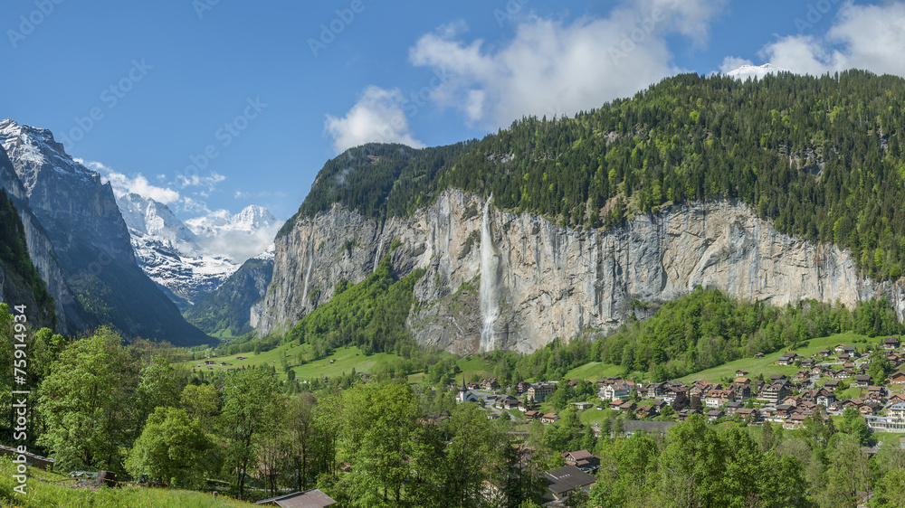 Panorama of Lauterbrunnen valley in the Bernese Alps, Switzerlan