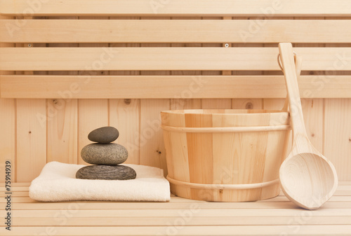 sauna and spa accessories with zen stones