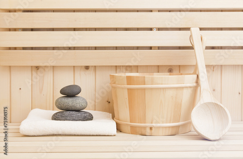 sauna and spa accessories with zen stones © lusia83