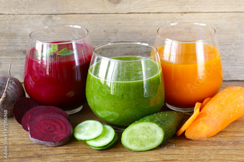 assorted fresh juices from fruits and vegetables