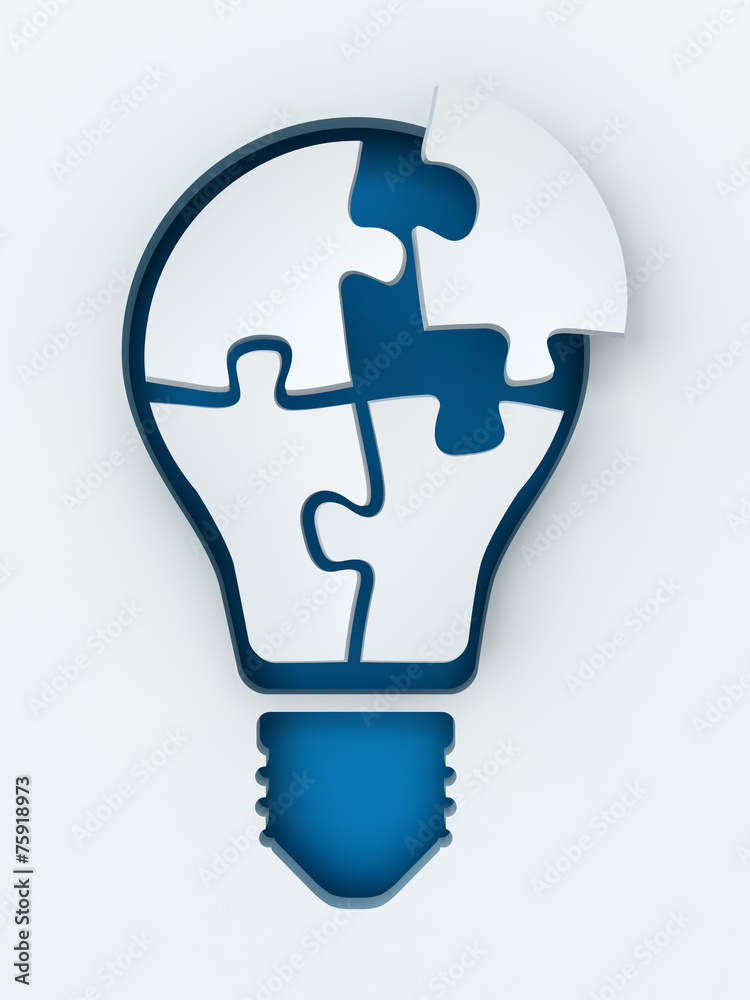 Light bulb paper cut with puzzles and copyspace, 3d render Light bulb paper cut with puzzles and copyspace, 3d render