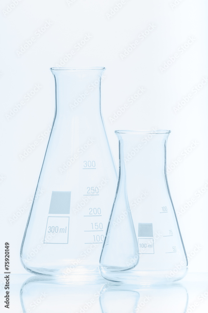 Set of two empty temperature resistant conical flasks for measur Set of two empty temperature resistant conical flasks for measur